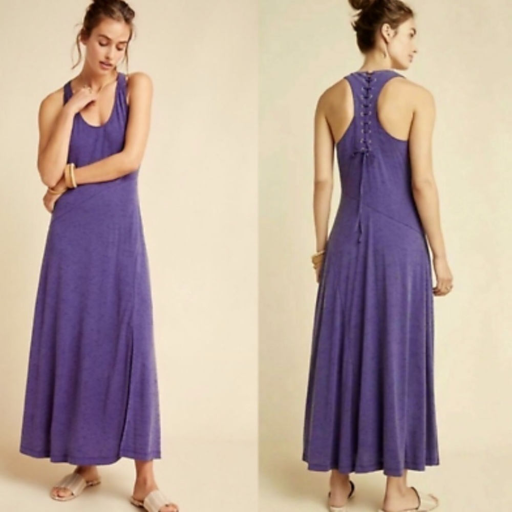Anthropologie Maeve Melanie Blue Racerback Dress with Slits Size M NWT